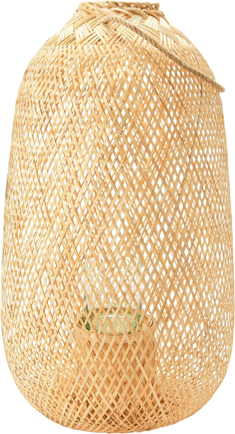 Bloomingville Hand-Woven Bamboo Lantern with Jute Handle & Glass Insert, Natural Candle Holder | Amazon (US)