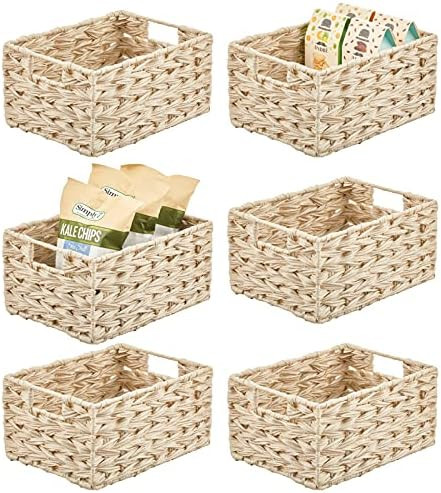 mDesign Woven Farmhouse Kitchen Pantry Food Storage Organizer Basket Bin - for Cabinets, Cupboard... | Amazon (US)