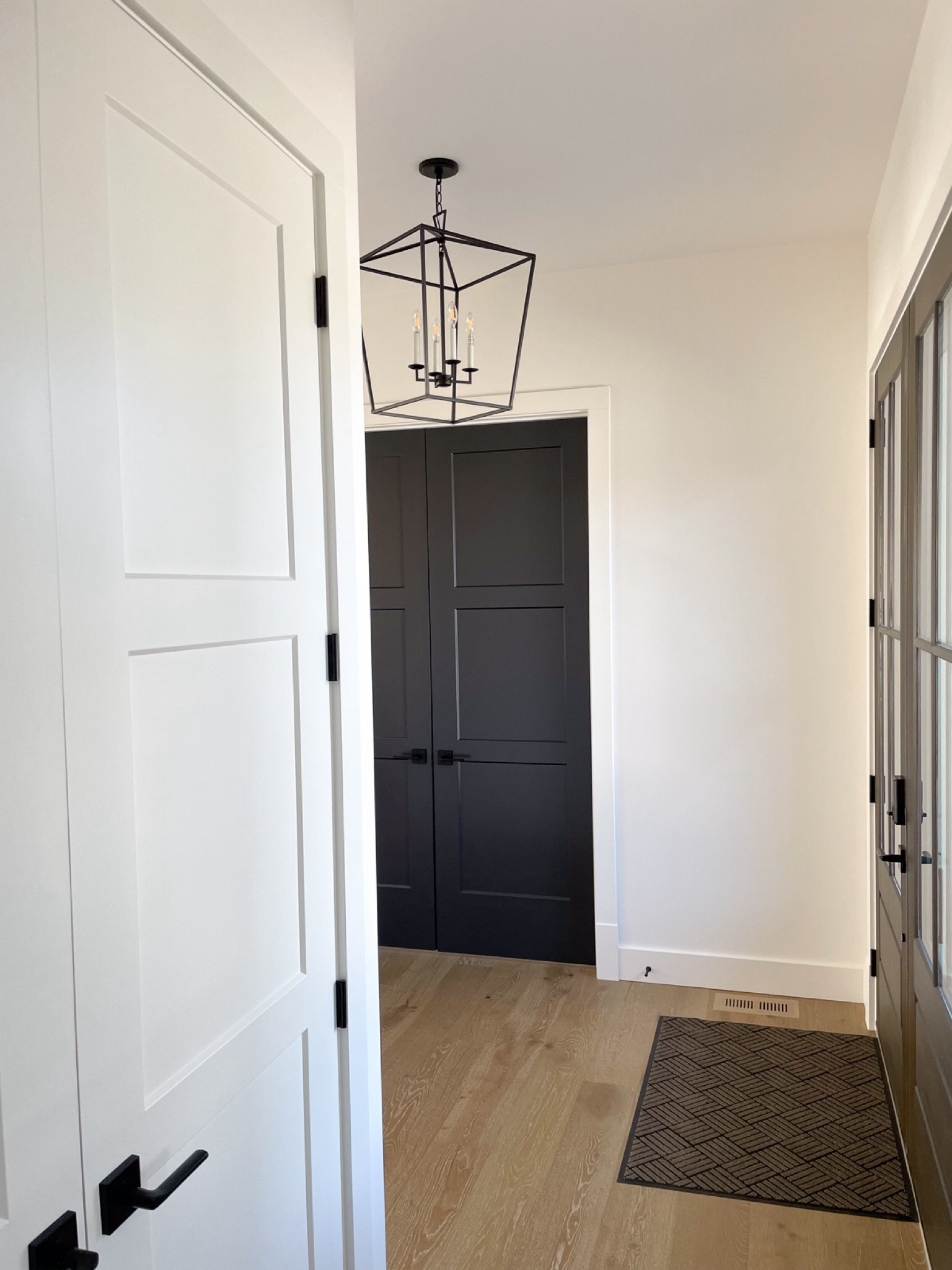 Our entryway light is on sale! This lantern style pendant is a true classic and works with almost any style. We installed the medium size black finish in our entryway. This light fixture is available in other sizes and finishes.

Wall colour is Benjamin Moore Simply White along with Black Jack doors.

#LTKCyberWeek #LTKSaleAlert #LTKHome