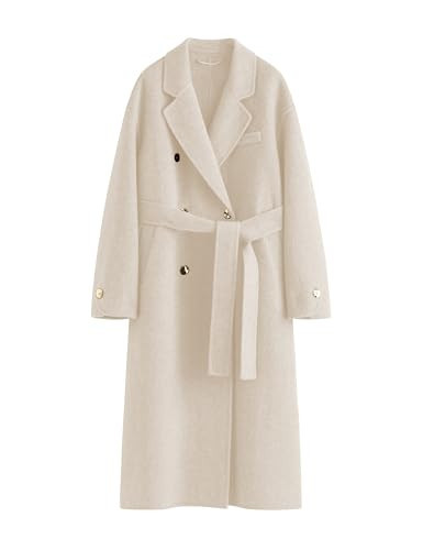 Peaceglad Winter Trench Coats for Women Trendy Long Pea Coat Double Breasted Lapel Belted Peacoat (Beige XL) | Amazon (US)