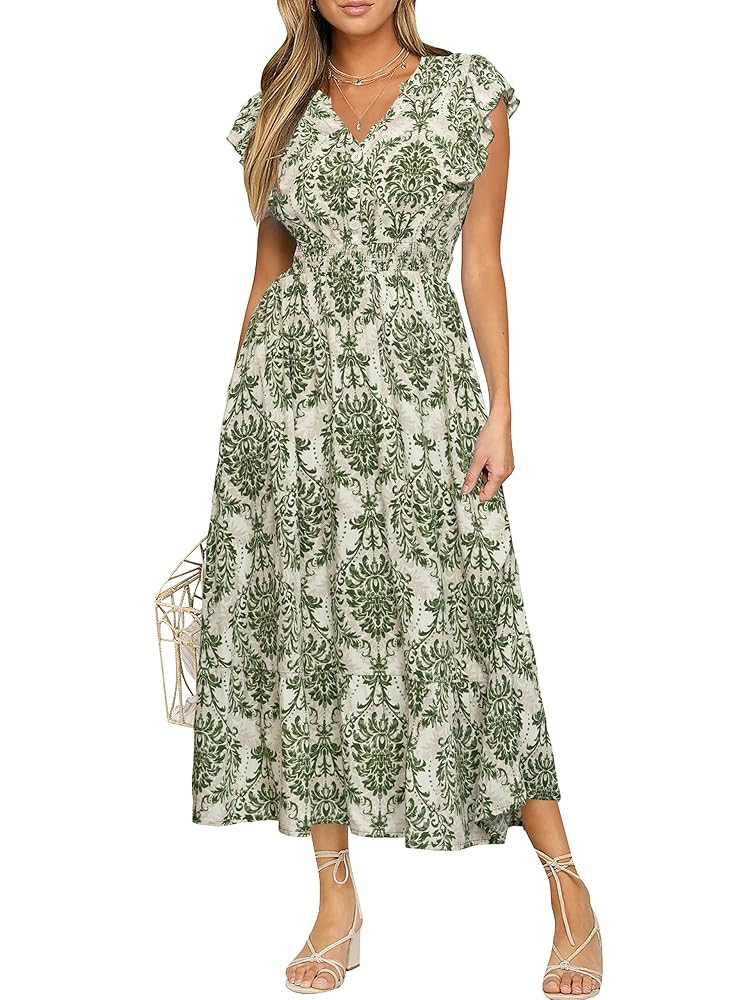 BerryGo Womens Summer Floral Maxi Dress Casual Boho V Neck Ruffle Short Sleeve Beach Long Dresses... | Amazon (US)