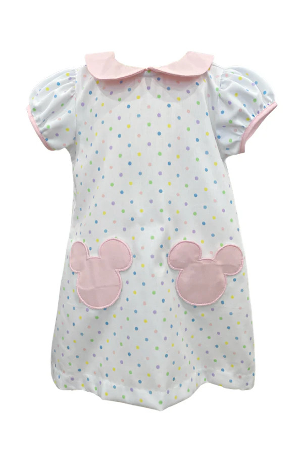 Minnie Applique Pastel Dot Dress with Collar | The Frilly Frog