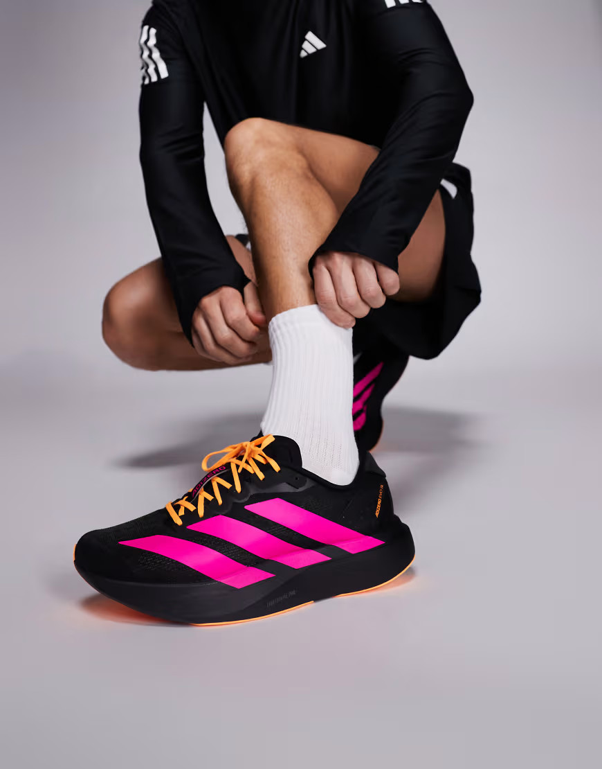 adidas Running Adizero EVO SL trainers in black and pink | ASOS (Global)