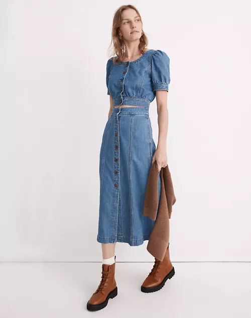 Denim Button-Front A-Line Midi Skirt | Madewell