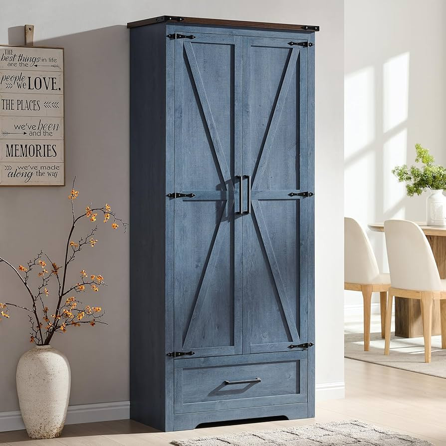 JXQTLINGMU Farmhouse Kitchen Pantry Cabinet - 72" Tall Wood Kitchen Storage Cabinets with Adjusta... | Amazon (US)