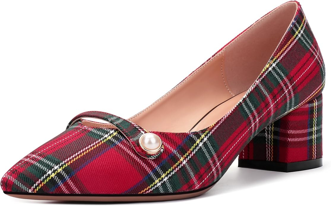 ROSERWISH Womens Party Dress Slip On Patent Pointed Toe Chunky Low Heel Pumps Shoes 2 Inch | Amazon (US)