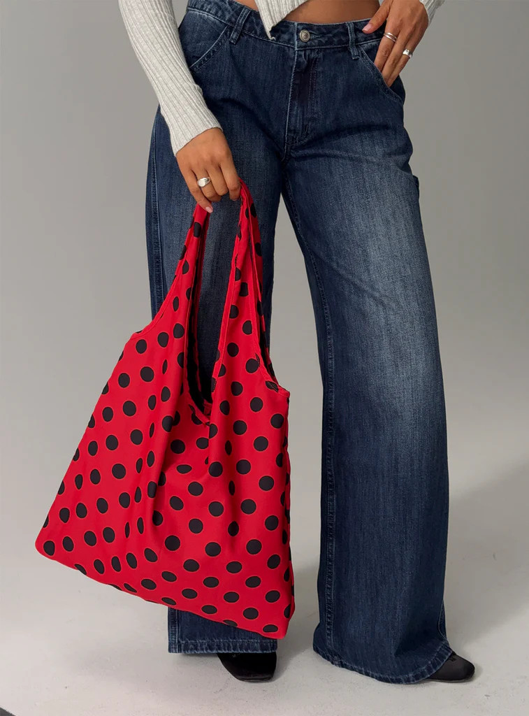 Worth My Time Oversized Tote Bag Red / Black Polka | Princess Polly US