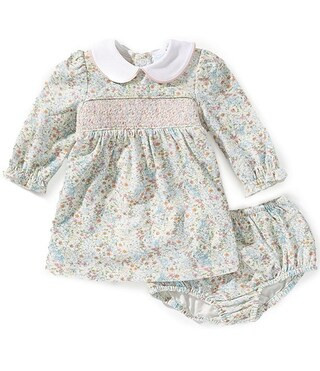 Edgehill Collection Baby Girls Long Sleeve Peter Pan Collar Floral Print Smocked Dress | Dillard'... | Dillard's