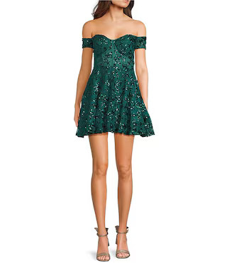 B. Darlin Sequin Off-The-Shoulder Lace Corset Fit & Flare Dress | Dillard's | Dillard's