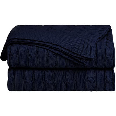 PiccoCasa Home Decor Soft 100% Cotton Cable Knit Throw Bed Blanket  for Sofa Navy Blue 50" *60" | Target