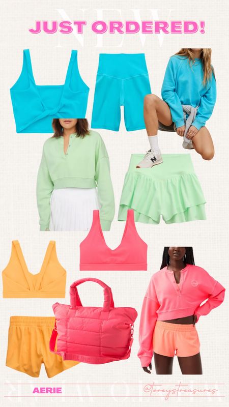 Aerie just ordered and 30% off!!! I wear size S bra and size XS leggings and shorts- everything runs tts! Such fun bright colors for spring and summer! 

#LTKfindsunder50 #LTKfitness #LTKsalealert