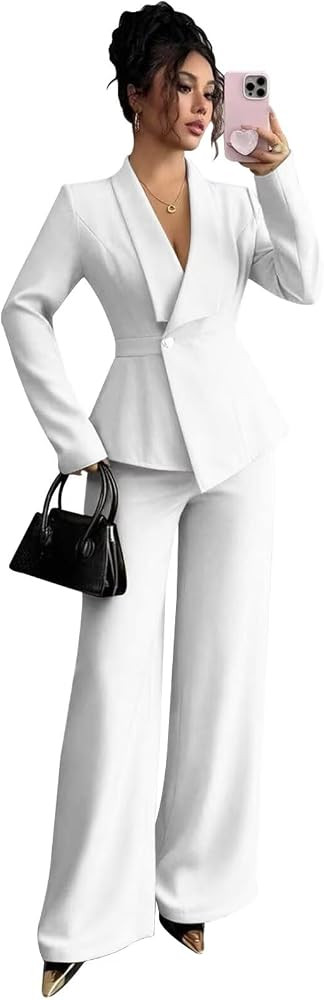 Women's 2 Piece Business Suit Set One Button Blazer Jacket and Pants Set for Formal Business Offi... | Amazon (US)