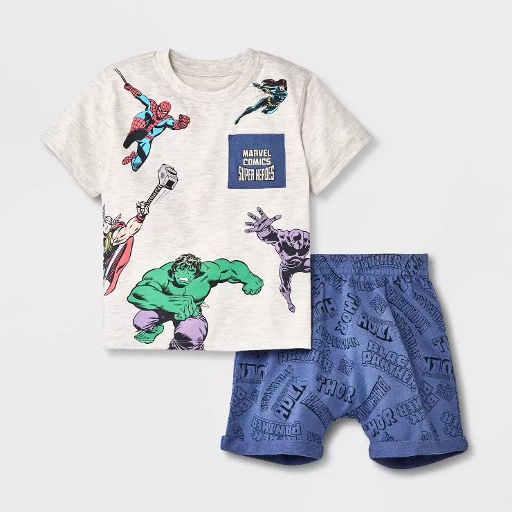 Toddler Boys' 2pc Marvel Black Panther Shorts Set - Blue/Beige | Target