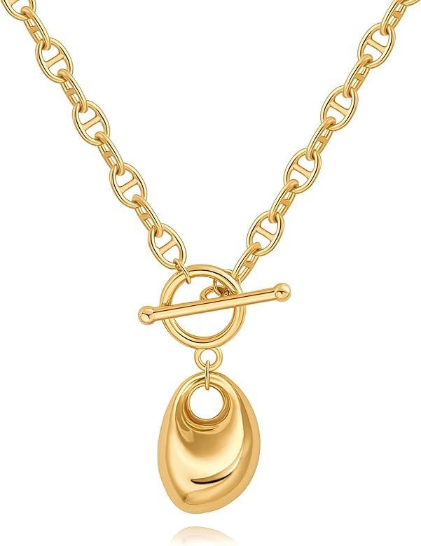 PERNNLA PEARL Dainty 18K Gold Chain Teardrop Pendant Necklace for Women Trendy Cute Toggle Neckla... | Amazon (US)