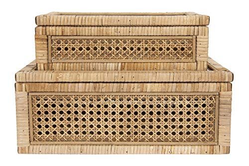 Creative Co-Op Cane and Rattan Display Boxes with Glass Lid, Set of 2 | Amazon (US)