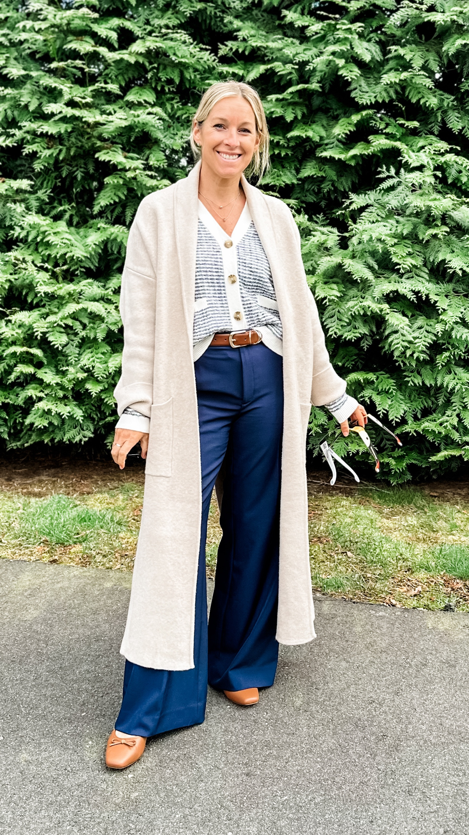 My ootd yesterday. 
Medium pants in PETITE. They’re amazing. 
Small cardigan. It’s still available in M and up. You could def go up a size if in between. It’s so soft if you can swing it. The coatigan is a best seller and for good reason. Soft, stretchy, good for everything. I’m in a small  

#LTKmidsize #LTKfindsunder50 #LTKstyletip