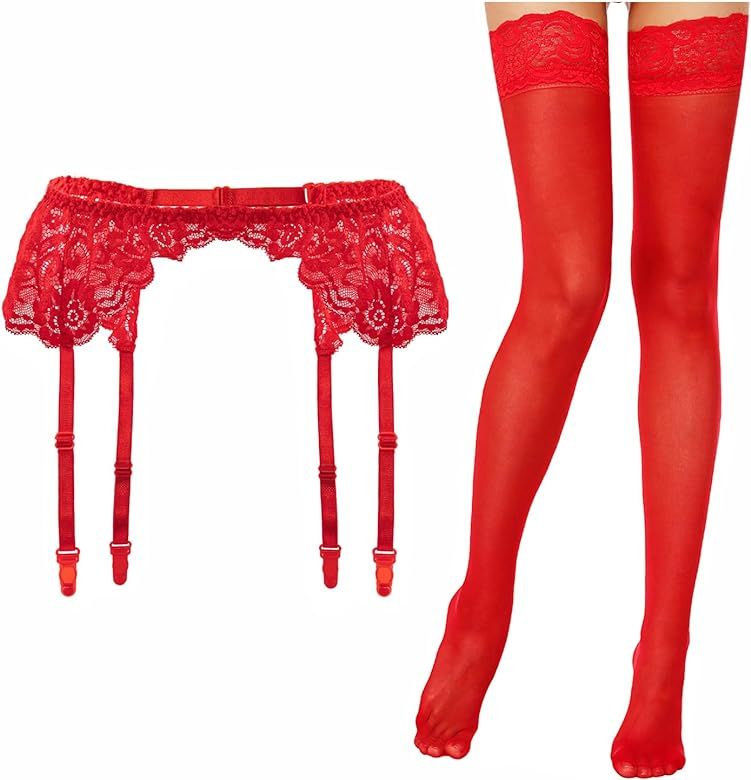 Lidogirl Women's Lace Nights Garter Belt with Stockings Sheers | Amazon (US)