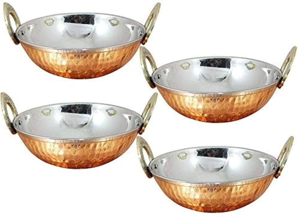 ® Set of 4, Pure Copper, Stainless Steel Bowls with Solid Brass Handle Serveware Accessories Kar... | Amazon (US)