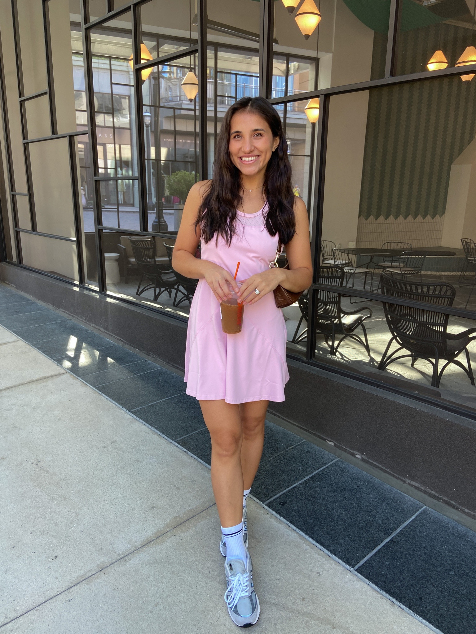 pink dress with tennis shoes The PERFECT tennis shoe dress and the most PERFECT shoes with it! 