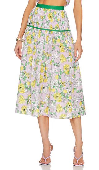 Levon Midi Skirt in Lilac Petal Lemon Garden | Revolve Clothing (Global)