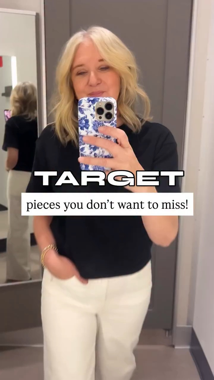 Target pieces you DO NOT want to miss! 🎯Comment SHOP for links! 

These jeans!  VIRAL for a reason! They look so much more expensive than they are! I recommend sizing up one ( especially in the ecru!! 

The black tee🙌🏻 Grab this one in every color! So good!
The sandals!!! Amazing look for less!!

The poplin balloon sleeve shirt is my favorite! I grabbed it in blue and black!  And…the cute ivory stripe top is adorable! It has matching shorts!! 

Target finds, target , over50, over40, spring style