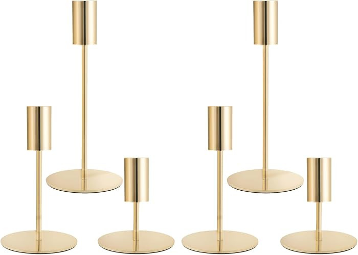 Gold Taper Candlestick Holders,Taper Candle Holders Set of 6,Metal Taper Candle Sticks Stand Hold... | Amazon (US)