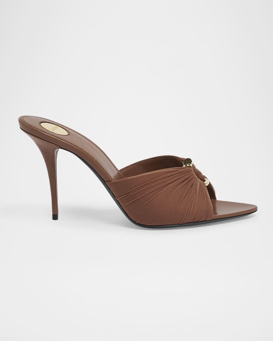 Saint Laurent Lola Ruched Nylon Ring Mule Sandals | Neiman Marcus