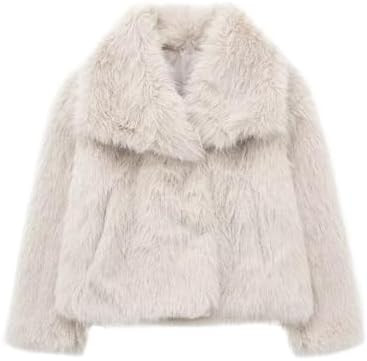 Women's Lapel Faux Fur Jackets Winter Warm Long Sleeve Coats Open Front Fluffy Outerwear | Amazon (US)