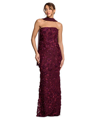 Women's Strapless Floral Power-Mesh Gown | Macy's