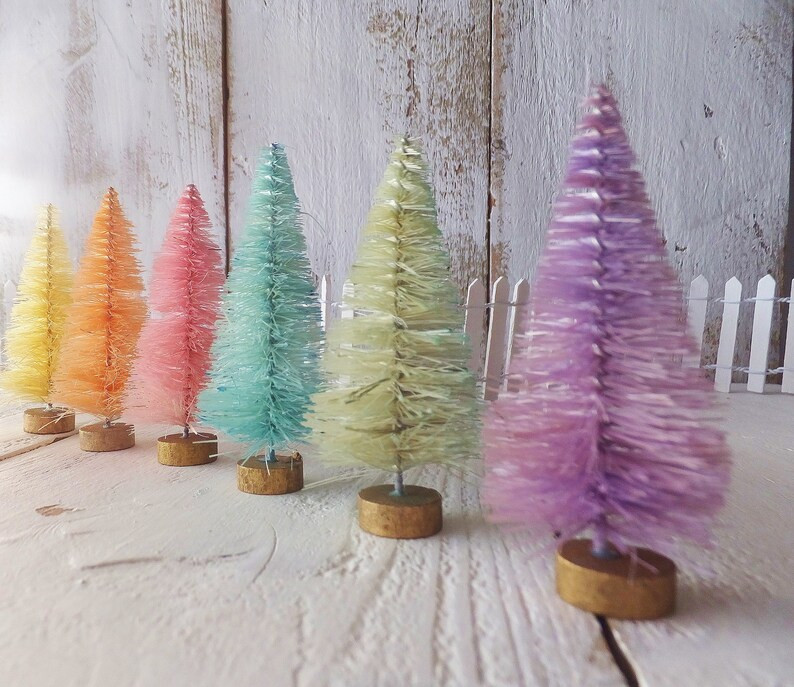Read the full title
    6 Pastel Bottle Brush ChristmasTrees ~ 3" Tall ~ Hand Dyed ~ Cottage Chri... | Etsy (US)