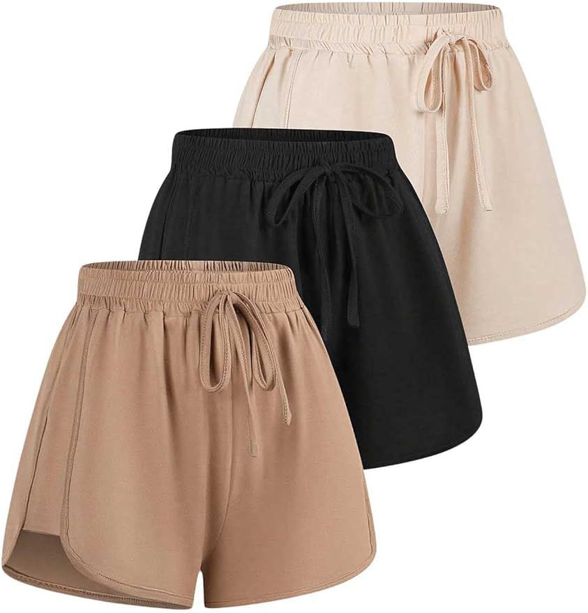 Verdusa Women's 3 Pack Elastic High Waist Knot Front Lounge Track Shorts Summer Shorts | Amazon (US)