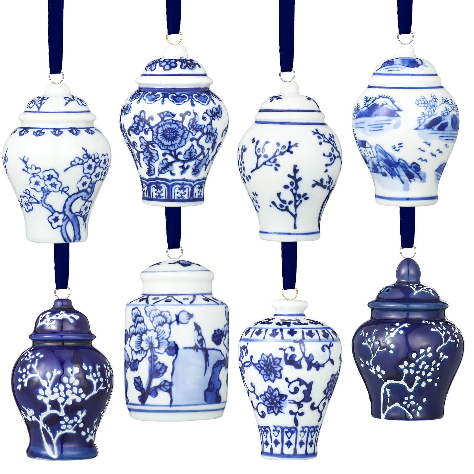 BBTO 8 Pcs Christmas Chinoiserie Porcelain Ball Ornaments 2. 36 Inch Mini Ball Blue and White Chr... | Amazon (US)