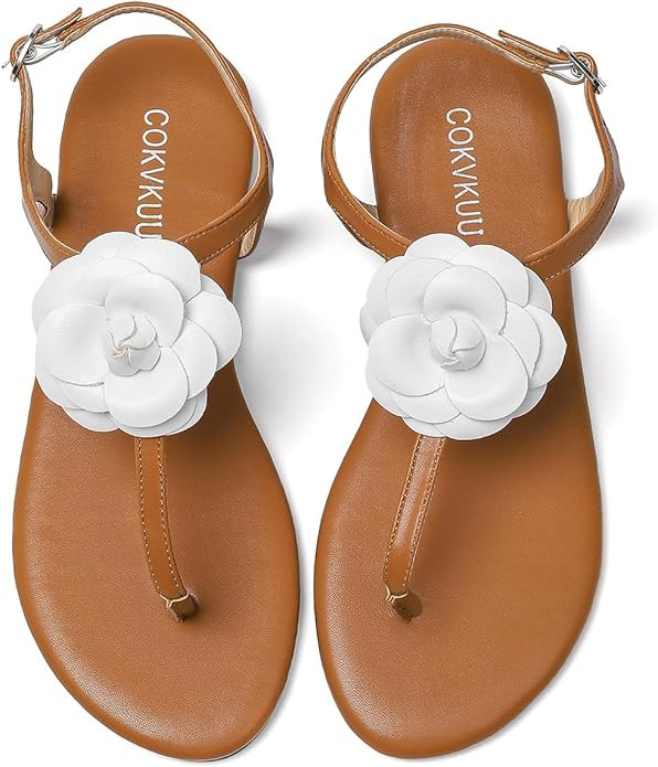 Women's Black Satin Floral Sandals with T-Strap, Herringbone Sole Fashionable and comfortable sat... | Amazon (US)