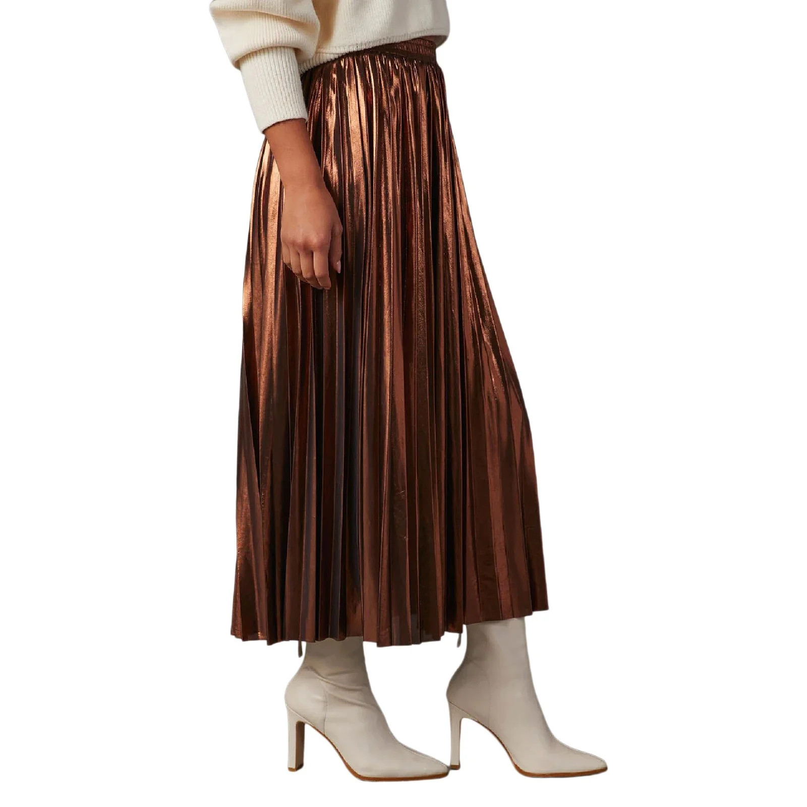 Metallic Pleated Skirt Fall Winter Fashion A Line Ruffles Swing Maxi Sk... | Walmart (US)