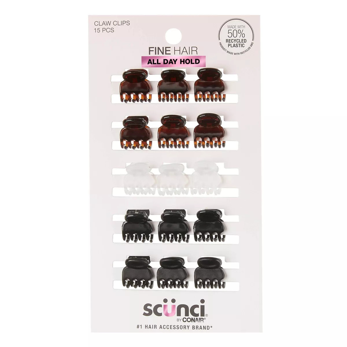 scünci No-Slip Grip Recycled  Mini Claw Clips - Mixed Finish - Black/Brown/Clear - Fine Hair - 1... | Target