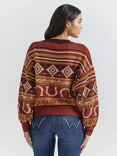 Women's Wrangler Retro® Southwestern Pullover Sweater in Horseshoe Burgunday | Wrangler