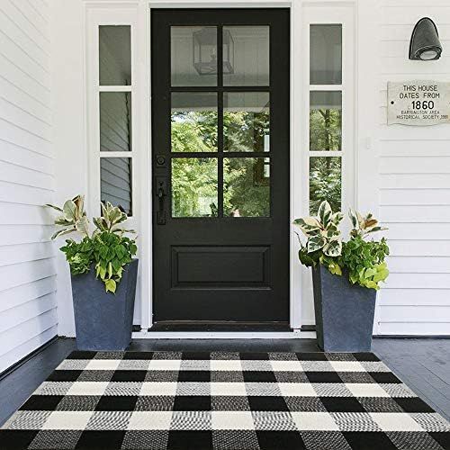 Buffalo Check Door Mat Black and White Outdoor Rug 27.5 x 43 Inches Hand-Woven Cotton Plaid Indoo... | Amazon (US)