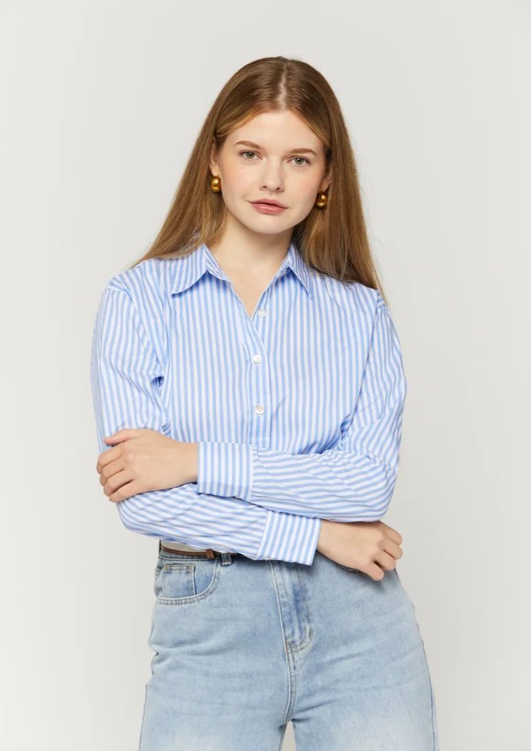 Sami Striped Button-Down Shirt-Blue/white | Benaar La