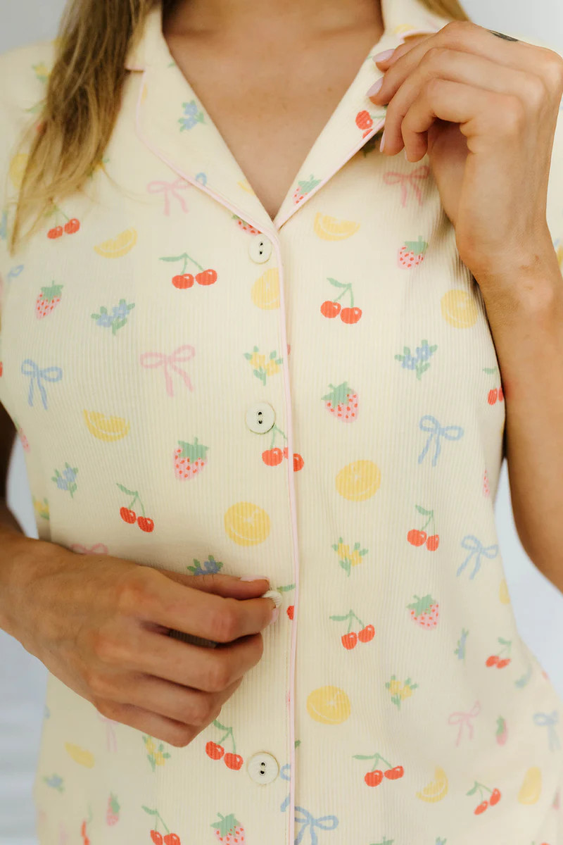 Yellow Fruit Ribbed Cropped Pajama Set | Shop Staykation