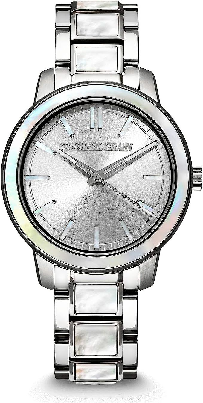 Original Grain | Mother of Pearl Barrel 36mm Watch | Silver Women’s Watch | Scratch & Water Resistan | Amazon (US)