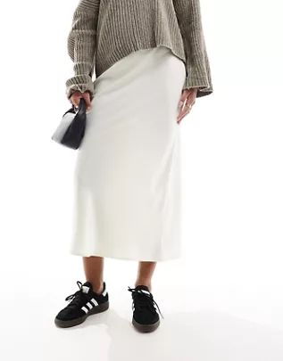 ASOS DESIGN satin bias midi skirt in winter white | ASOS (Global)