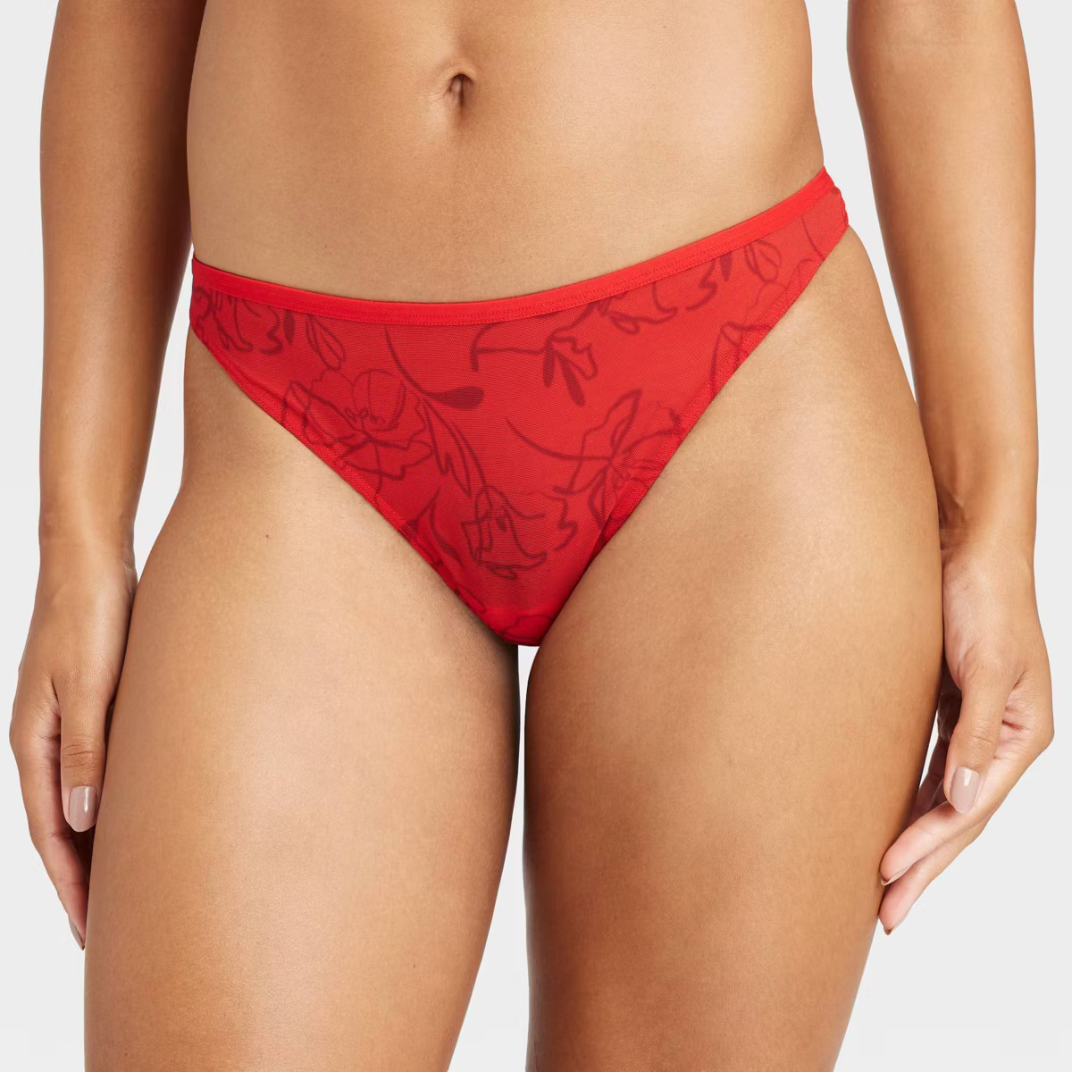 Women's Floral Print Mesh Thong - Auden™ Red M | Target