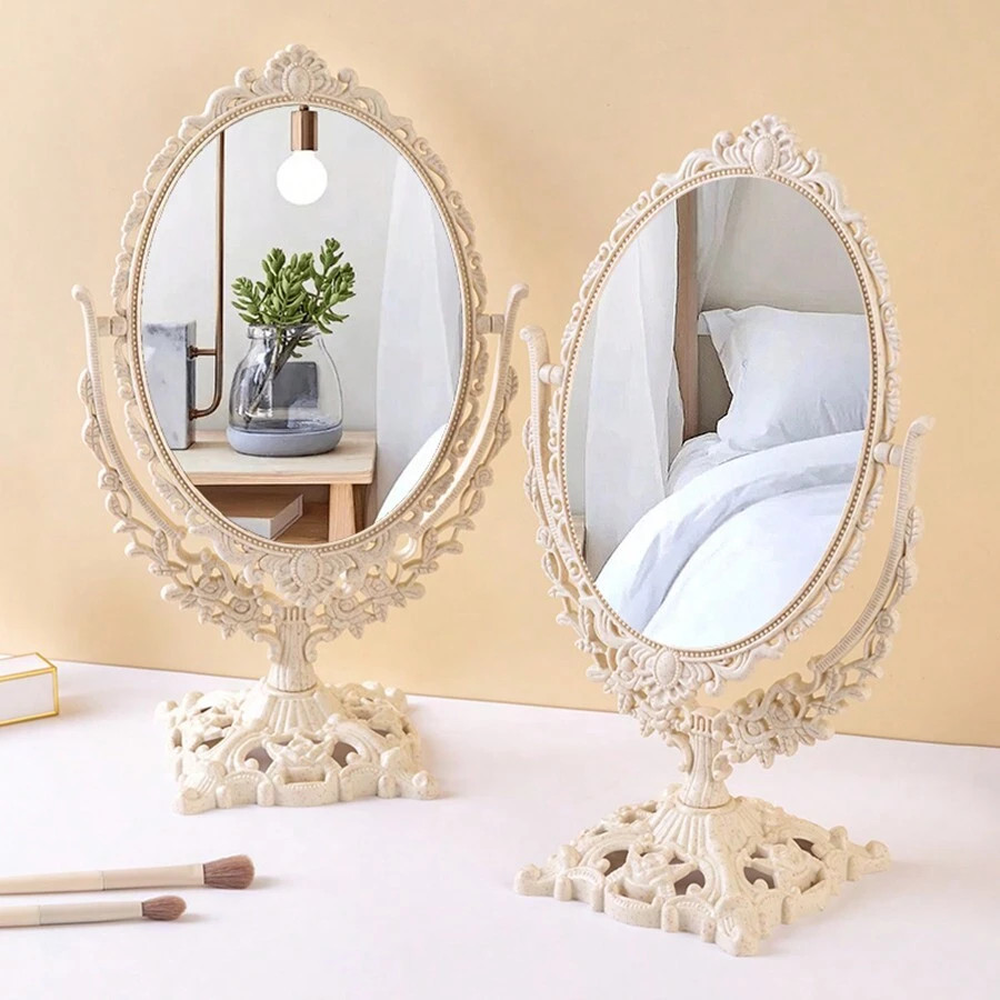 1pc European Style Vintage Double-Sided Makeup Mirror, Rotatable Dressing Table Mirror For Bedroo... | SHEIN