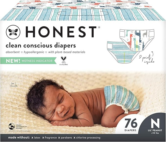 The Honest Company Clean Conscious Diapers, Teal Tribal + Multi-Colored Giraffes, Size NB, 76 Cou... | Amazon (US)