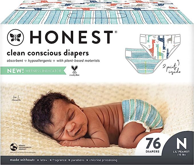 The Honest Company Clean Conscious Diapers, Teal Tribal + Multi-Colored Giraffes, Size NB, 76 Cou... | Amazon (US)