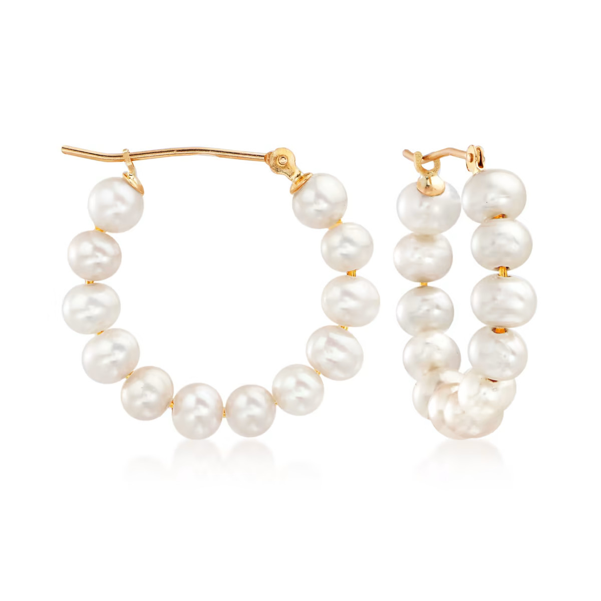 4-5mm Cultured Pearl Hoop Earrings in 14kt Yellow Gold. 7/8" | Ross-Simons