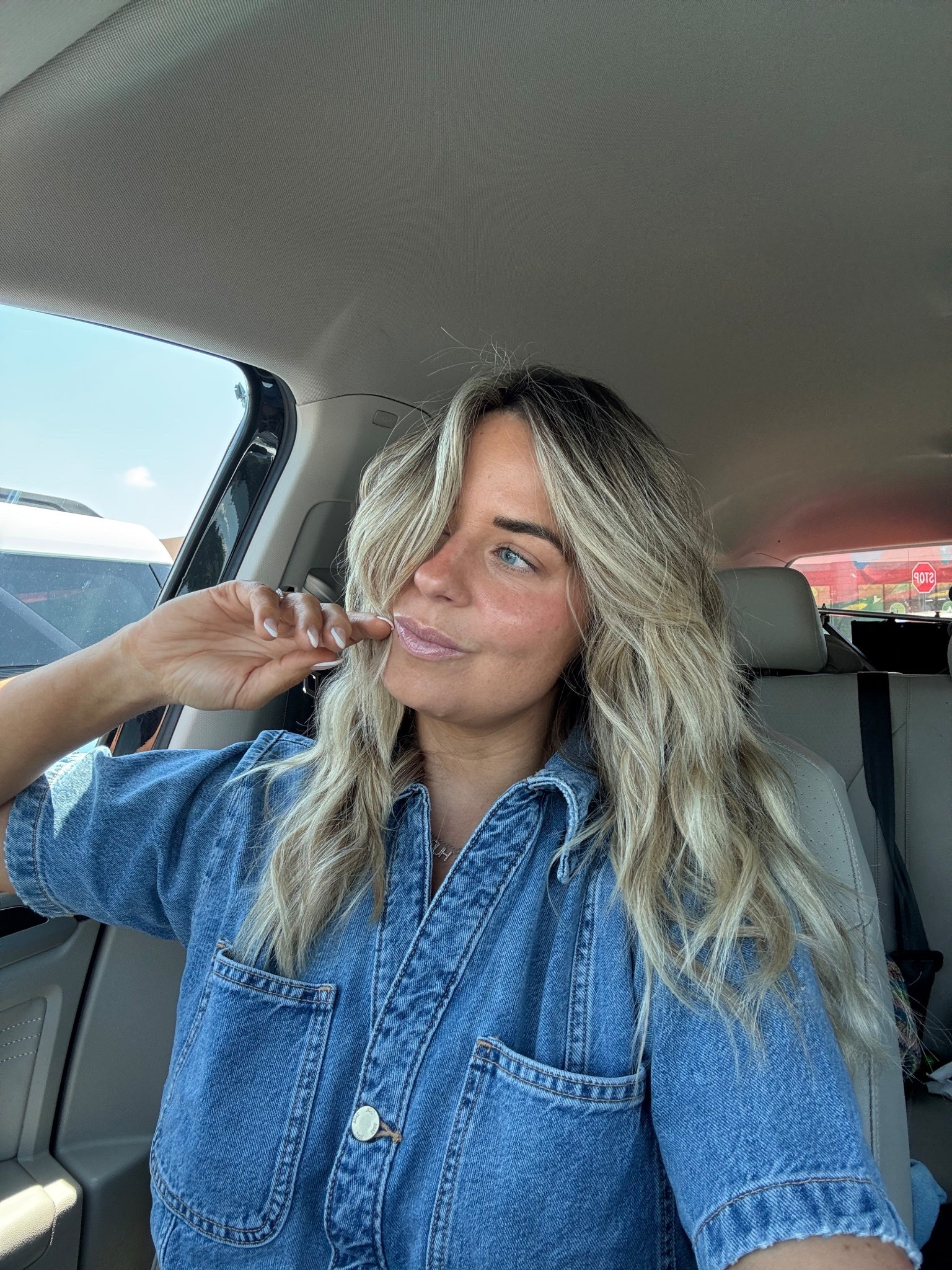 Denim top wearing a size medium 

#LTKSummerEdit