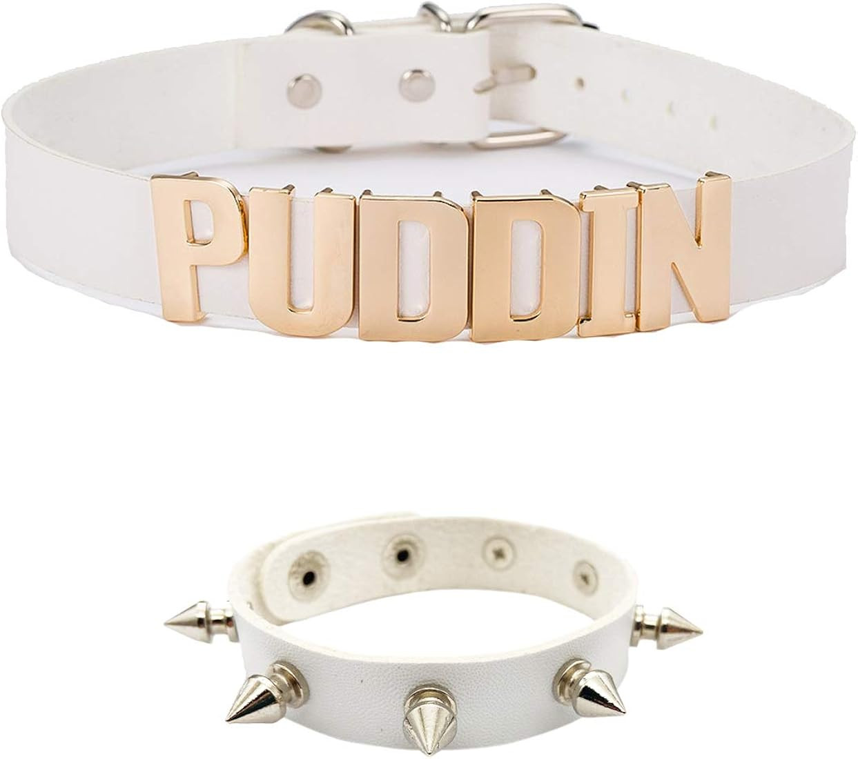 Puddin Necklace and Rivets bracelet Leather Choker Necklace Cosplay Choker Letter Collor Cosplay Acc | Amazon (US)