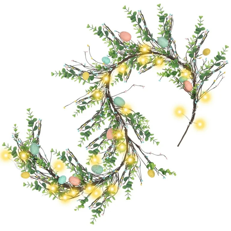 Easter Garland Spring Vine led Egg Light Rattan Artificial Eggs Garlands with Eucalyptus Leaf for... | Walmart (US)