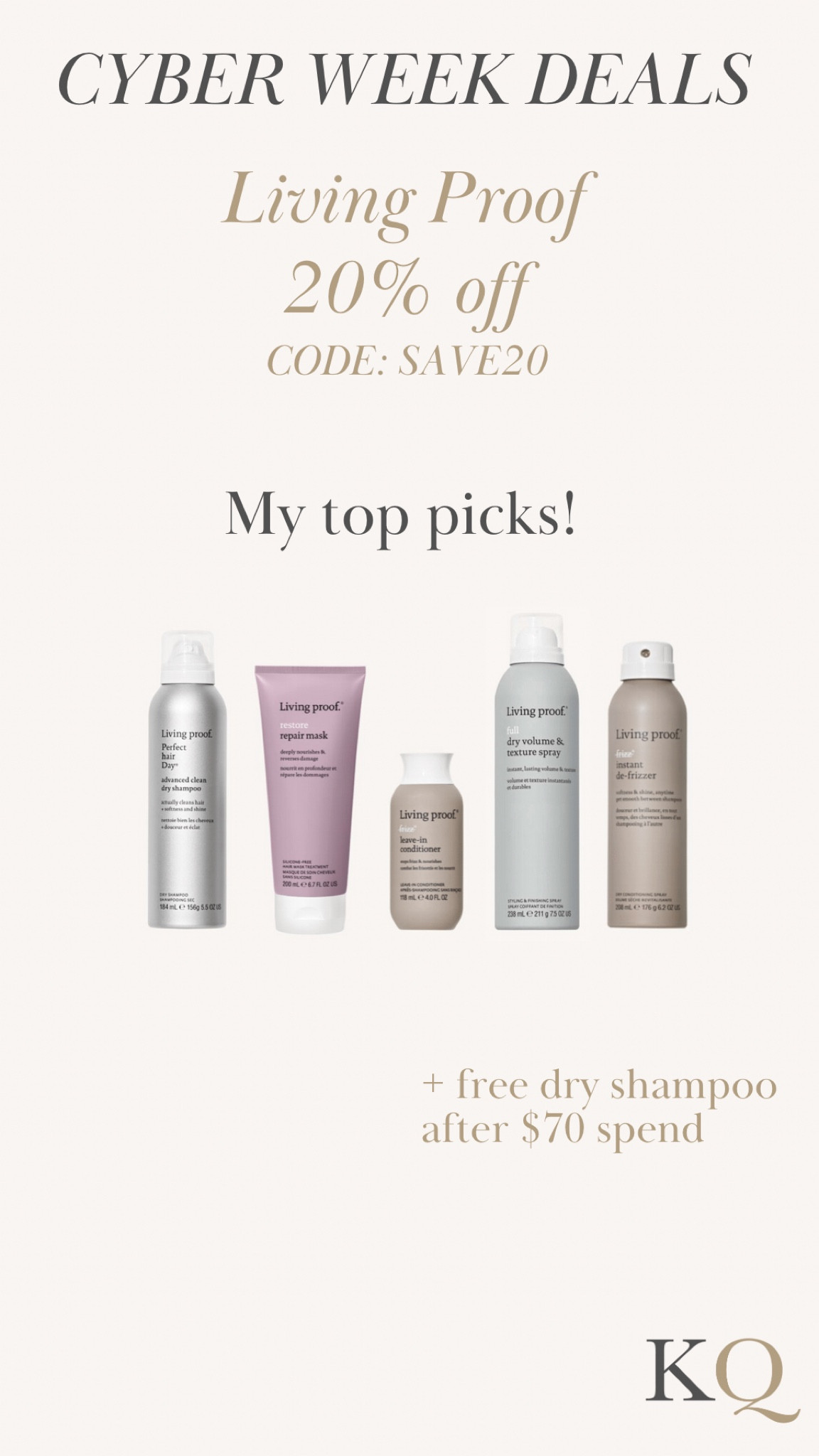 Living proof Black Friday cyber week sale
Gift guide gifts for her gifts for him
Haircare hair products styling hairspray dry shampoo
Code: save20 for 20% off plus free dry shampoo after $70

#LTKHoliday #LTKCyberweek #LTKGiftGuide